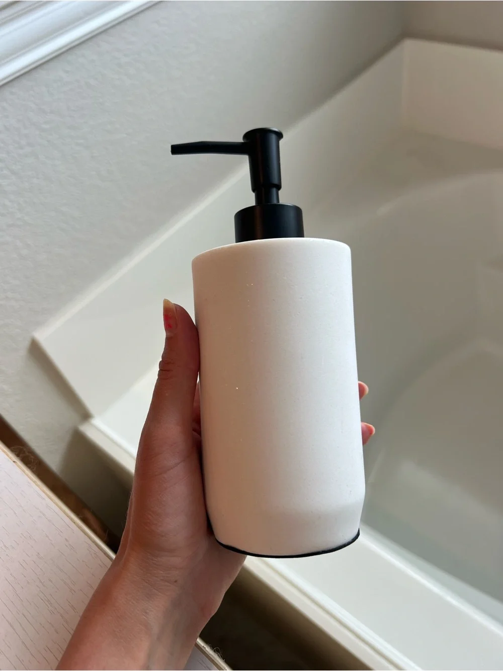 White Ceramic Soap Dispenser with Black Pump